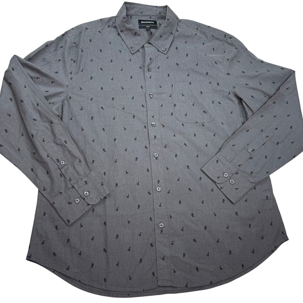 Bonobos Men's Slim Fit Button Down Shirt XXL Gray Chess Pieces NWT